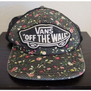 Vans Off The Wall Embroidered Floral Trucker Snap Back Hat Surf Skate Adjustable
